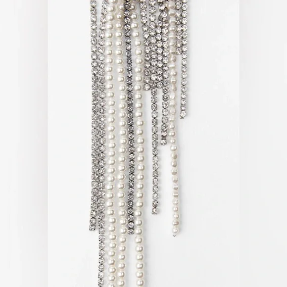 NWT Zara Faux Pearl and Rhinestone Necklace - Picture 6 of 8